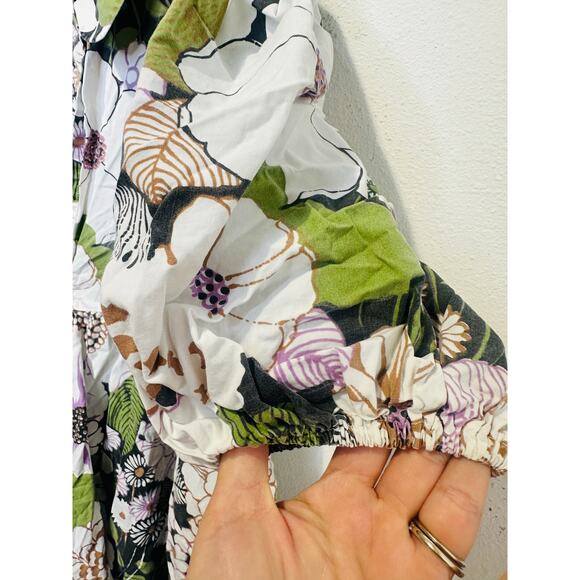 MAJE Rafleur Large Floral Print Mini Puff Sleeve Baby Doll Mini Dress Size 40 - Picture 4 of 12